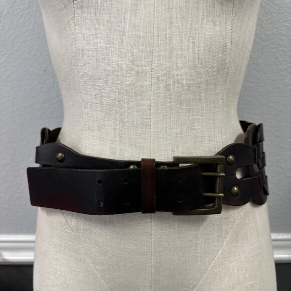 Antoniazzi Brown Leather Thick Woven Belt Statement Weave Womens Size Medium - Picture 2 of 10